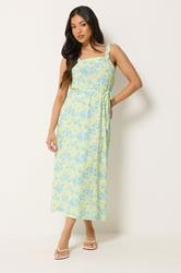PixieGirl Petite Women's Yellow Floral Belted Midi Dress | PixieGirl 3