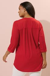 YOURS Plus Size Red Half Placket Ribbed Shirt | Yours Clothing 2