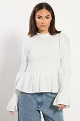 PixieGirl Petite Women's White Shirred Peplum Smock Top | PixieGirl 1
