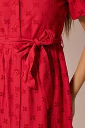 M&Co Petite Red Broderie Tie Waist Cotton Midi Dress | M&Co 4
