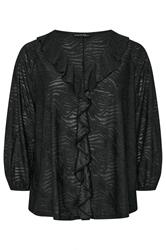 EVANS Curve Black Zebra Burnout Frill Detail Blouse