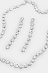 Silver Tone Diamante Necklace & Earring Set | Yours Clothing 2
