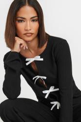 PixieGirl Petite Women's Black Ribbed Bow Detail Long Sleeve Top | PixieGirl 8