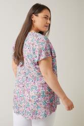 EVANS Plus Size Pink Floral Print Tie Neck Blouse | Evans 2
