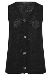 YOURS Curve Black Button Through Knitted Waistcoat