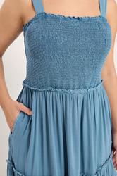YOURS Plus Size Blue Shirred Strappy Chambray Maxi Dress | Yours Clothing 5