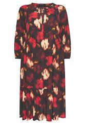 EVANS Plus Size Red Blurred Floral Tie Neck Tiered Dress | Evans 5