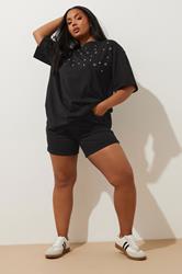 YOURS Plus Size Black Washed Elasticated Waist Turn Up Denim Shorts | Yours Clothing 1