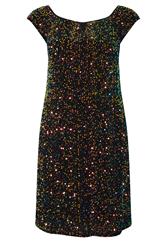 YOURS LONDON Curve Black Sequin Velvet Bardot Dress