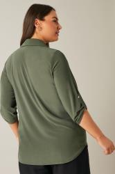 Evans Plus Size Khaki Green Tab Sleeve Blouse | Evans 2