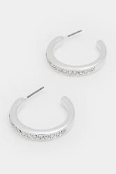 Silver Tone Diamante Classic Hoop Earrings | Yours Clothing 2