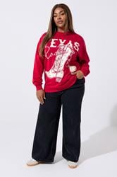 LIMITED COLLECTION Plus Size Red 'Texas Rodeo' Graphic Boot Sweatshirt | Yours Clothing 1