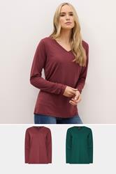 LTS PREMIUM Tall 2 PACK Burgundy Red & Green V-Neck Modal Tops | Long Tall Sally 3