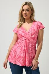 YOURS LONDON Plus Size Pink Butterfly Print Wrap Front Top | Yours Clothing 3