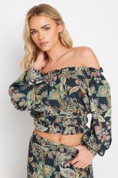 PixieGirl Petite Navy Blue Paisley Print Bardot Top | PixieGirl 3