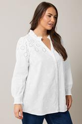 EVANS Plus Size White Broderie Cotton Blouse | Evans 3
