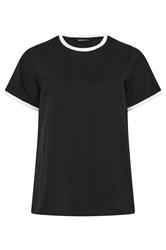 YOURS Curve Black Contrast Trim T-Shirt