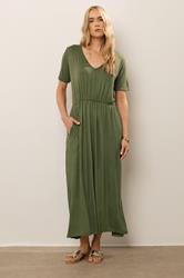 LTS Tall Women's Khaki Green Cotton Maxi T-Shirt Dress | Long Tall Sally 1