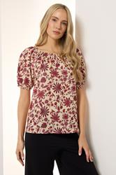 LTS Tall Women's Coral Red Floral Print Tie Front Top | Long Tall Sally 1