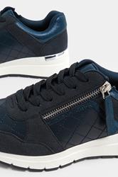 Navy Blue Quilted Wedge Trainer In Wide E Fit | Yours Clothing 5
