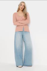LTS Tall Blush Pink Ribbed Scallop Hemline Cardigan | Long Tall Sally 1