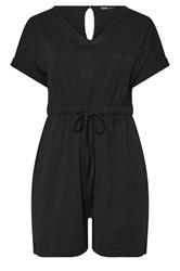 YOURS Plus Size Black Cotton Keyhole Playsuit | Yours Clothing 5