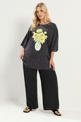 YOURS Plus Size Grey Acid Wash Sunflower Graphic T-Shirt | Yours Clothing 1
