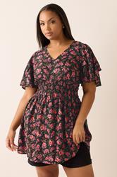 YOURS Plus Size Pink Floral Print Flutter Sleeve Top | Yours Clothing 3