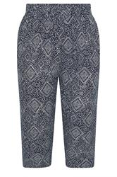 YOURS Curve Navy Blue Geometric Cool Cotton Cropped Trousers