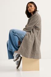 PixieGirl Petite Women's Beige Brown Check Midi Coat | PixieGirl 5