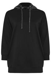YOURS Curve Black & Silver Shimmer Trim Eyelet Hoodie