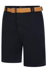 KAM Big & Tall Navy Blue Belted Oxford Shorts | BadRhino  2