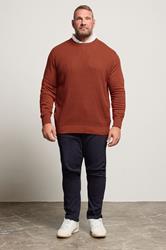 BadRhino Big & Tall Burnt Red Cable Knit Mock Shirt Jumper  1