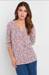 LTS Tall Blush Pink Ditsy Floral Cotton Henley Top | Long Tall Sally 3