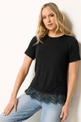 LTS Tall Women's Black Lace Hem Detail T-Shirt | Long Tall Sally 3