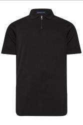 BadRhino Big & Tall Black Knitted Short Sleeve Zip Polo Shirt