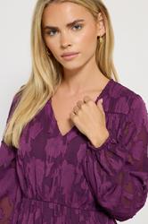M&Co Petite Berry Purple Floral Jacquard Boho Dress | M&Co 5