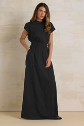 LTS Tall Black Jersey Shirred Waist Cotton Maxi Dress | Long Tall Sally 1