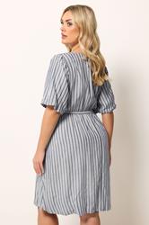 YOURS Plus Size Blue Stripe Puff Ball Wrap Dress | Yours Clothing 2