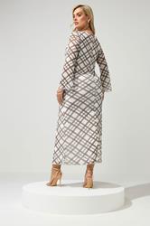 YOURS LONDON Plus Size Ivory White & Brown Checked Mesh Dress | Yours Clothing 2