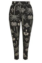 YOURS Curve Black Palm Print Balloon Trousers