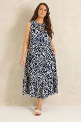 EVANS Plus Size Navy Blue Ikat Tie Neck Maxi Dress | Evans  1