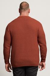 BadRhino Big & Tall Burnt Red Textured Crew Neck Knitted Jumper | BadRhino 2