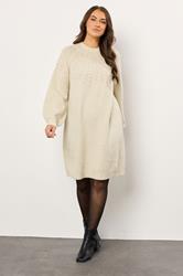 EVANS Plus Size Natural Brown Pearl Embellished Cable Knit Dress | Evans 3