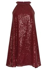 PixieGirl Petite Burgundy Red Sequin Embellished Halter Neck Dress
