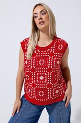 LIMITED COLLECTION Plus Size Red Knitted Crochet Vest | Yours Clothing 3
