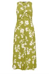 EVANS Curve Chartreuse Floral Print Knot Front Maxi Dress