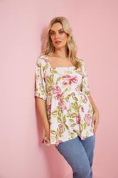 YOURS Plus Size White Floral Peplum Top | Yours Clothing 3