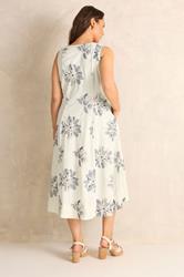 EVANS Plus Size Cream Embroidered Floral Linen Midi Dress | Evans 4