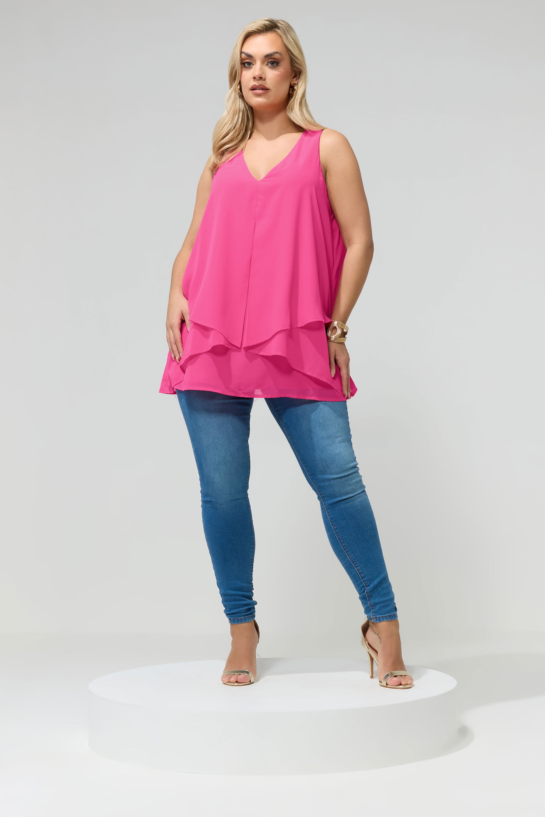 YOURS LONDON Plus Size Fuchsia Pink Layered Blouse | Yours Clothing 1